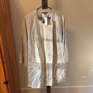 NWT Brooks Brothers Shimmering Silver/White Linen Trench Coat Retail $548 Sz 12